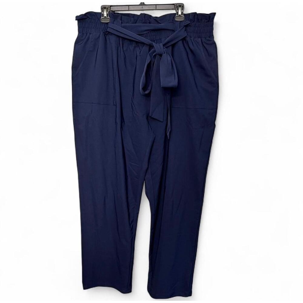 NEW Hanna Nikole Navy Blue Paperbag Waist Pants | 22 | Minimalist Office Core